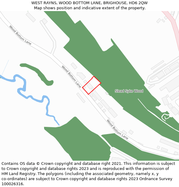 WEST RAYNS, WOOD BOTTOM LANE, BRIGHOUSE, HD6 2QW: Location map and indicative extent of plot