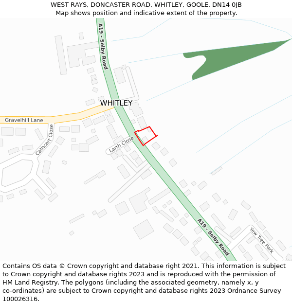 WEST RAYS, DONCASTER ROAD, WHITLEY, GOOLE, DN14 0JB: Location map and indicative extent of plot