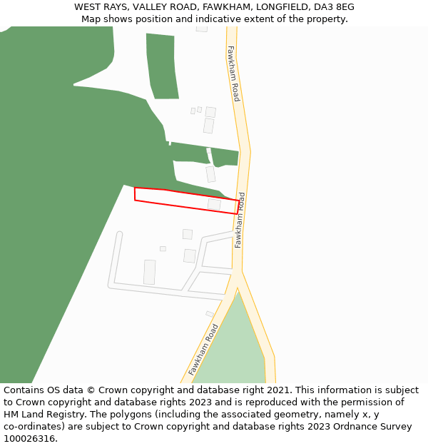 WEST RAYS, VALLEY ROAD, FAWKHAM, LONGFIELD, DA3 8EG: Location map and indicative extent of plot