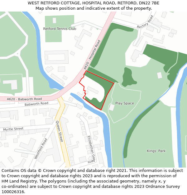 WEST RETFORD COTTAGE, HOSPITAL ROAD, RETFORD, DN22 7BE: Location map and indicative extent of plot