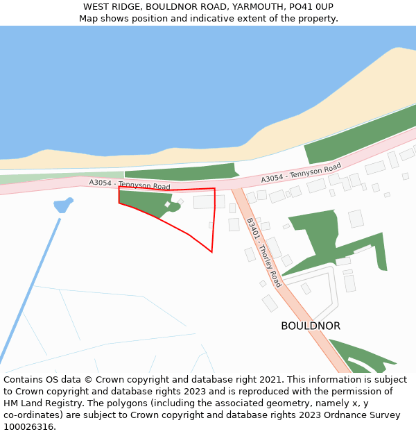 WEST RIDGE, BOULDNOR ROAD, YARMOUTH, PO41 0UP: Location map and indicative extent of plot