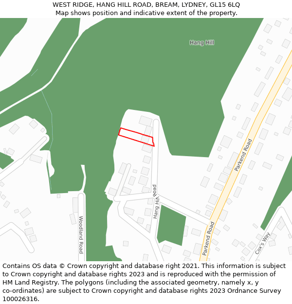 WEST RIDGE, HANG HILL ROAD, BREAM, LYDNEY, GL15 6LQ: Location map and indicative extent of plot