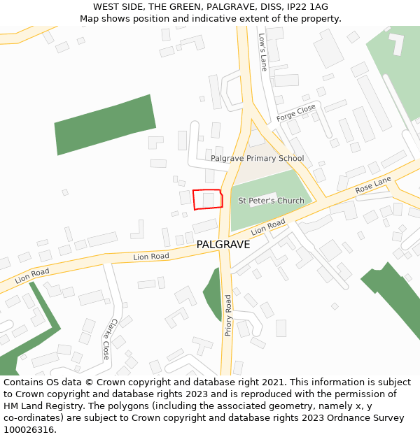 WEST SIDE, THE GREEN, PALGRAVE, DISS, IP22 1AG: Location map and indicative extent of plot