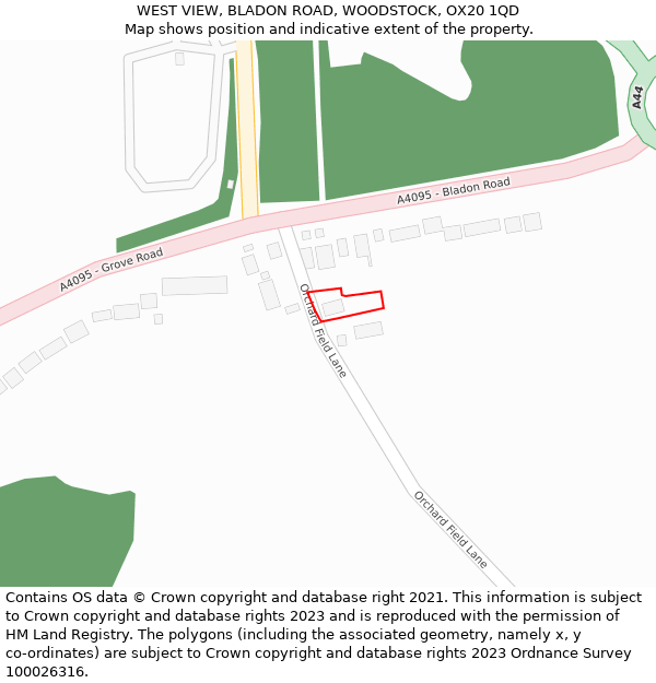 WEST VIEW, BLADON ROAD, WOODSTOCK, OX20 1QD: Location map and indicative extent of plot