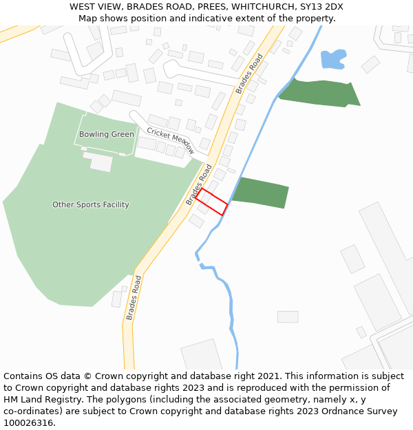 WEST VIEW, BRADES ROAD, PREES, WHITCHURCH, SY13 2DX: Location map and indicative extent of plot