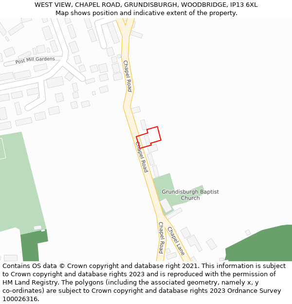 WEST VIEW, CHAPEL ROAD, GRUNDISBURGH, WOODBRIDGE, IP13 6XL: Location map and indicative extent of plot
