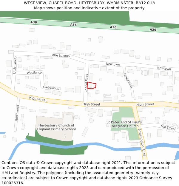 WEST VIEW, CHAPEL ROAD, HEYTESBURY, WARMINSTER, BA12 0HA: Location map and indicative extent of plot