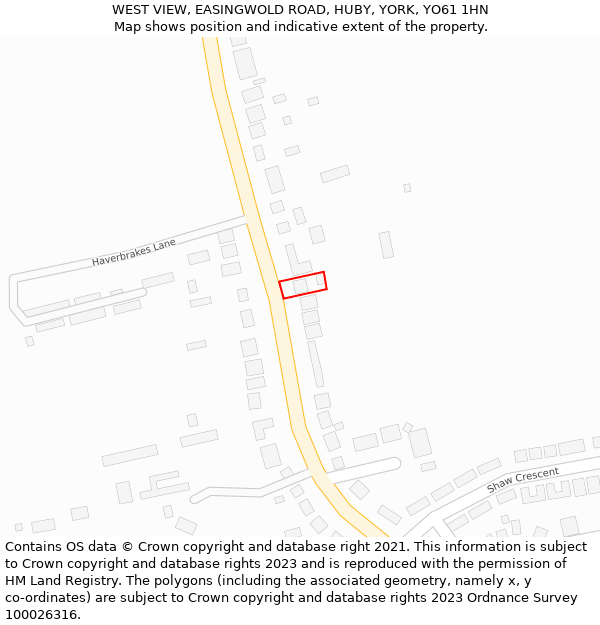 WEST VIEW, EASINGWOLD ROAD, HUBY, YORK, YO61 1HN: Location map and indicative extent of plot