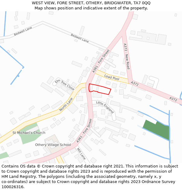WEST VIEW, FORE STREET, OTHERY, BRIDGWATER, TA7 0QQ: Location map and indicative extent of plot