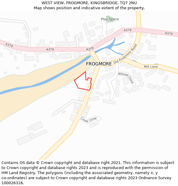 WEST VIEW, FROGMORE, KINGSBRIDGE, TQ7 2NU: Location map and indicative extent of plot