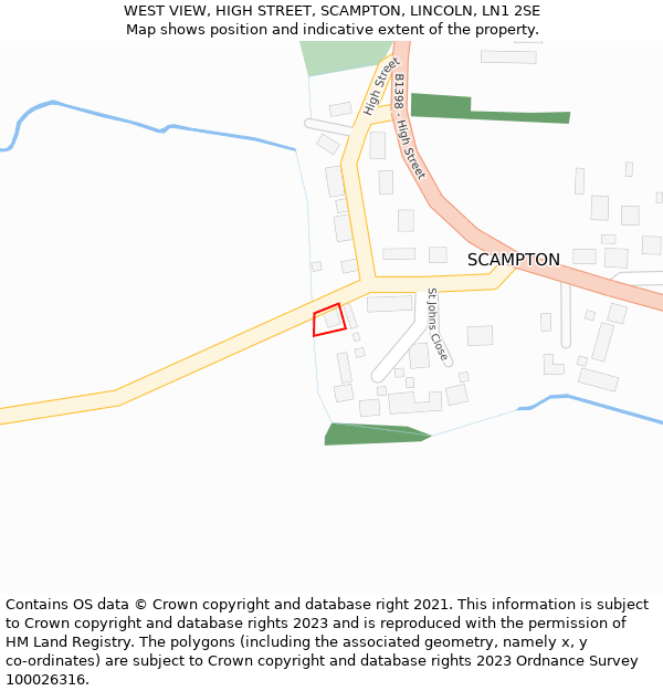 WEST VIEW, HIGH STREET, SCAMPTON, LINCOLN, LN1 2SE: Location map and indicative extent of plot