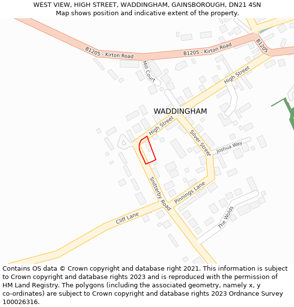 WEST VIEW, HIGH STREET, WADDINGHAM, GAINSBOROUGH, DN21 4SN: Location map and indicative extent of plot