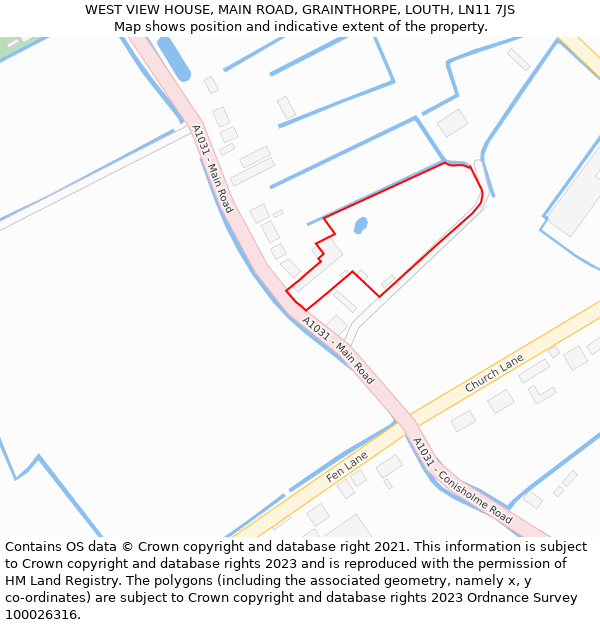 WEST VIEW HOUSE, MAIN ROAD, GRAINTHORPE, LOUTH, LN11 7JS: Location map and indicative extent of plot