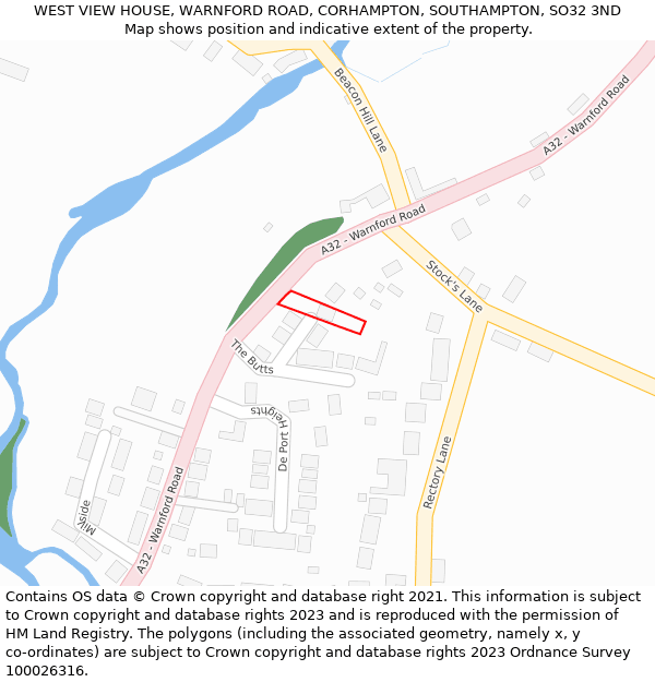 WEST VIEW HOUSE, WARNFORD ROAD, CORHAMPTON, SOUTHAMPTON, SO32 3ND: Location map and indicative extent of plot