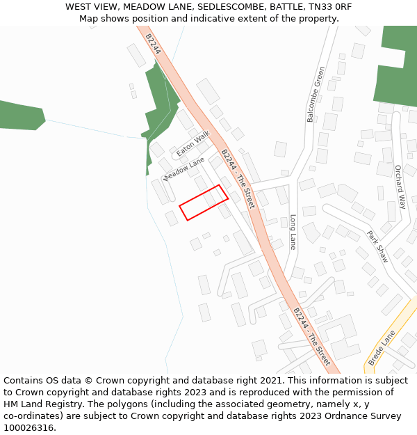 WEST VIEW, MEADOW LANE, SEDLESCOMBE, BATTLE, TN33 0RF: Location map and indicative extent of plot