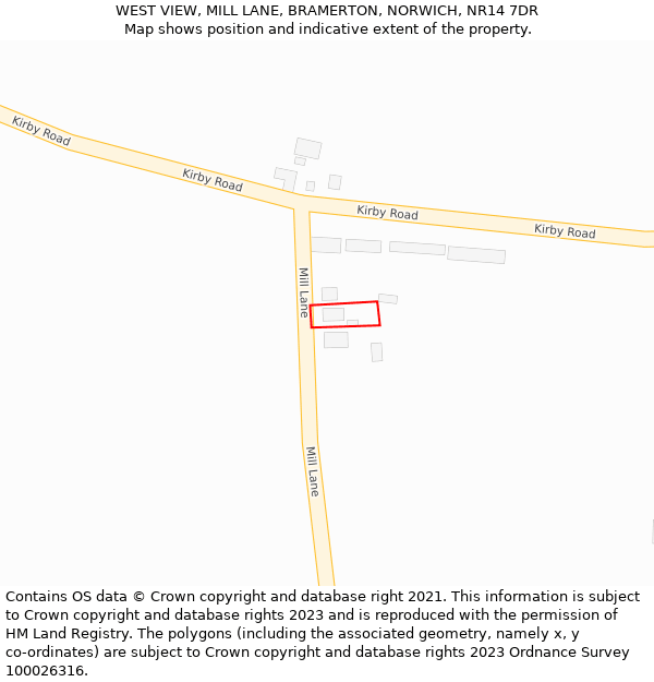 WEST VIEW, MILL LANE, BRAMERTON, NORWICH, NR14 7DR: Location map and indicative extent of plot