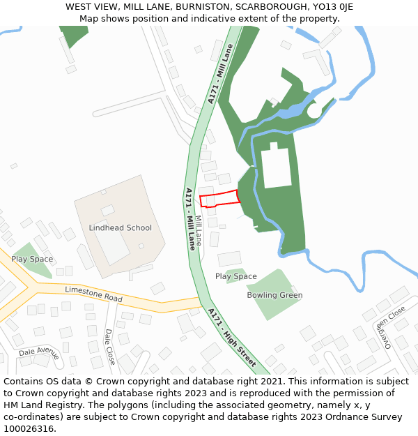 WEST VIEW, MILL LANE, BURNISTON, SCARBOROUGH, YO13 0JE: Location map and indicative extent of plot