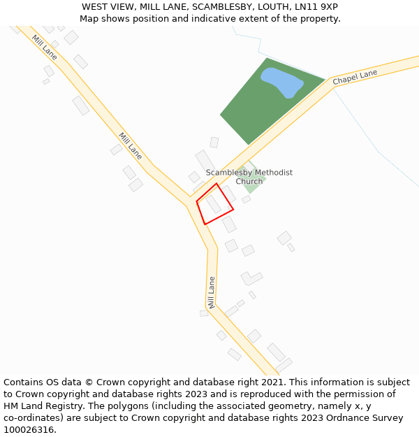 WEST VIEW, MILL LANE, SCAMBLESBY, LOUTH, LN11 9XP: Location map and indicative extent of plot