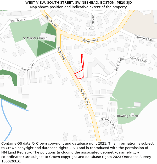 WEST VIEW, SOUTH STREET, SWINESHEAD, BOSTON, PE20 3JD: Location map and indicative extent of plot