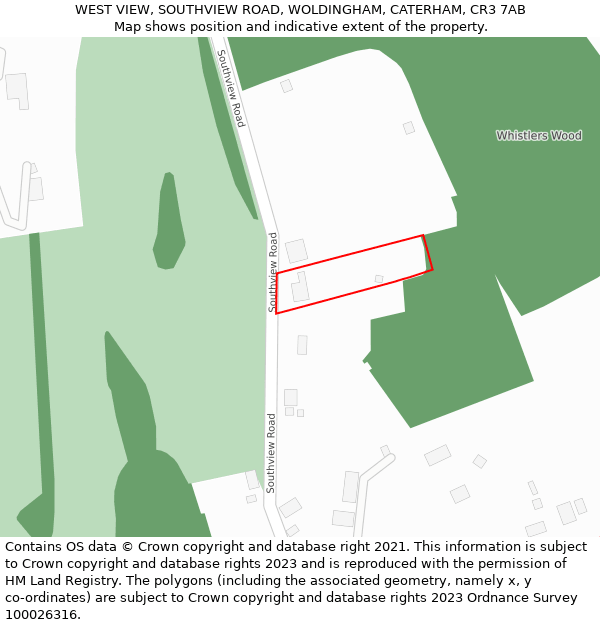 WEST VIEW, SOUTHVIEW ROAD, WOLDINGHAM, CATERHAM, CR3 7AB: Location map and indicative extent of plot