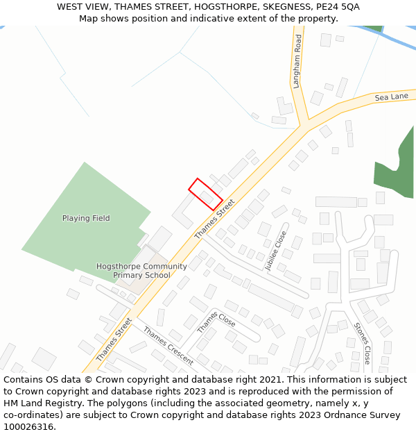 WEST VIEW, THAMES STREET, HOGSTHORPE, SKEGNESS, PE24 5QA: Location map and indicative extent of plot