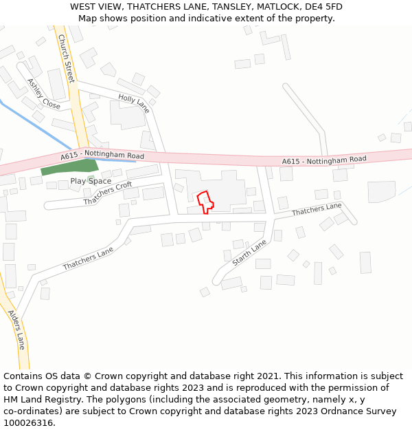 WEST VIEW, THATCHERS LANE, TANSLEY, MATLOCK, DE4 5FD: Location map and indicative extent of plot