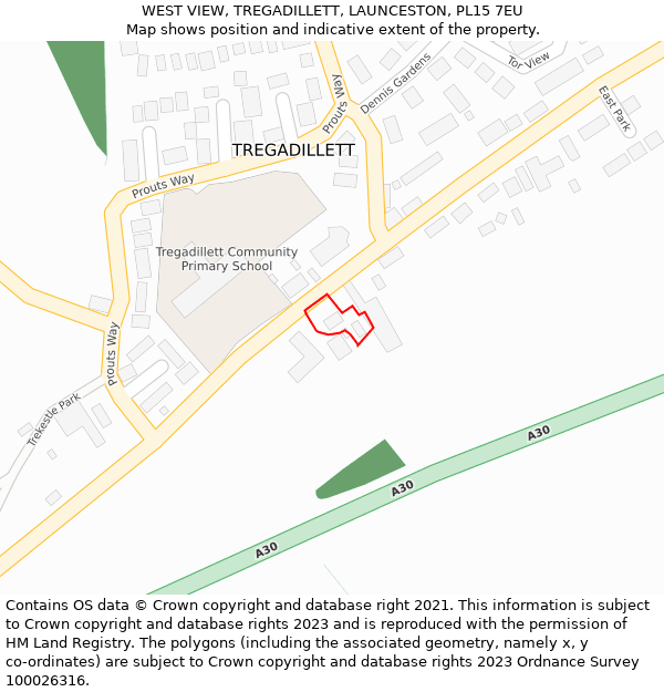 WEST VIEW, TREGADILLETT, LAUNCESTON, PL15 7EU: Location map and indicative extent of plot