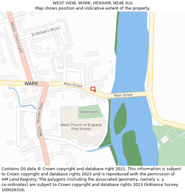 WEST VIEW, WARK, HEXHAM, NE48 3LG: Location map and indicative extent of plot