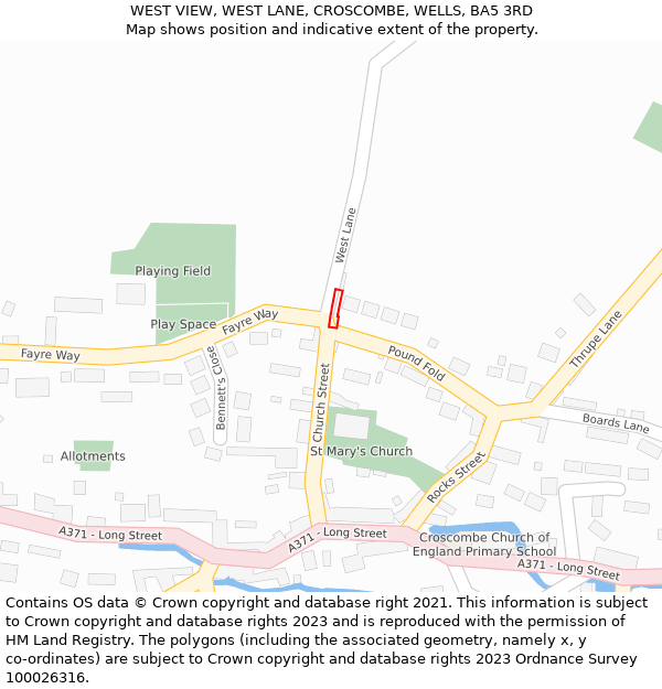 WEST VIEW, WEST LANE, CROSCOMBE, WELLS, BA5 3RD: Location map and indicative extent of plot