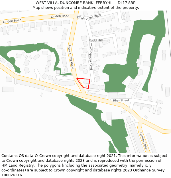 WEST VILLA, DUNCOMBE BANK, FERRYHILL, DL17 8BP: Location map and indicative extent of plot