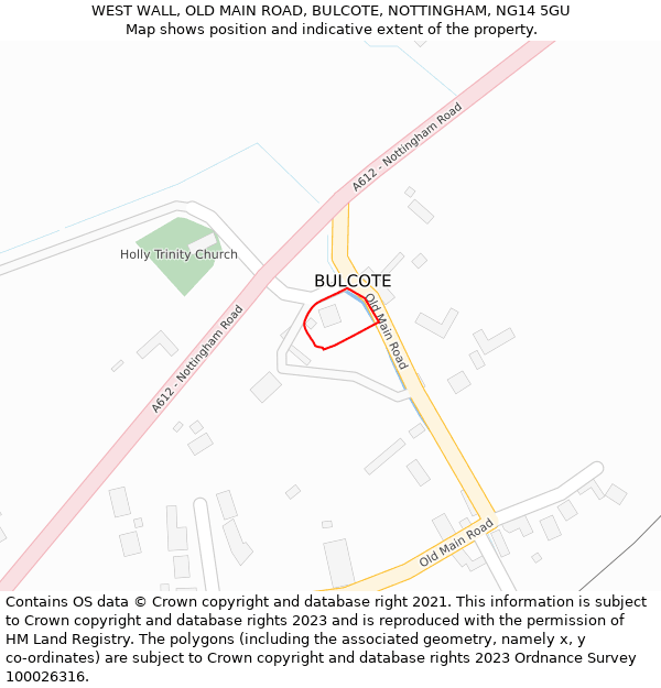 WEST WALL, OLD MAIN ROAD, BULCOTE, NOTTINGHAM, NG14 5GU: Location map and indicative extent of plot