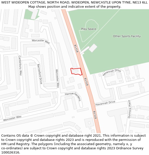 WEST WIDEOPEN COTTAGE, NORTH ROAD, WIDEOPEN, NEWCASTLE UPON TYNE, NE13 6LL: Location map and indicative extent of plot