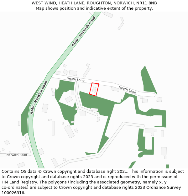 WEST WIND, HEATH LANE, ROUGHTON, NORWICH, NR11 8NB: Location map and indicative extent of plot