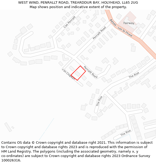 WEST WIND, PENRALLT ROAD, TREARDDUR BAY, HOLYHEAD, LL65 2UG: Location map and indicative extent of plot