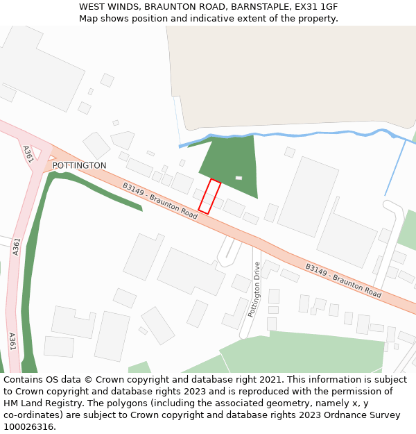 WEST WINDS, BRAUNTON ROAD, BARNSTAPLE, EX31 1GF: Location map and indicative extent of plot