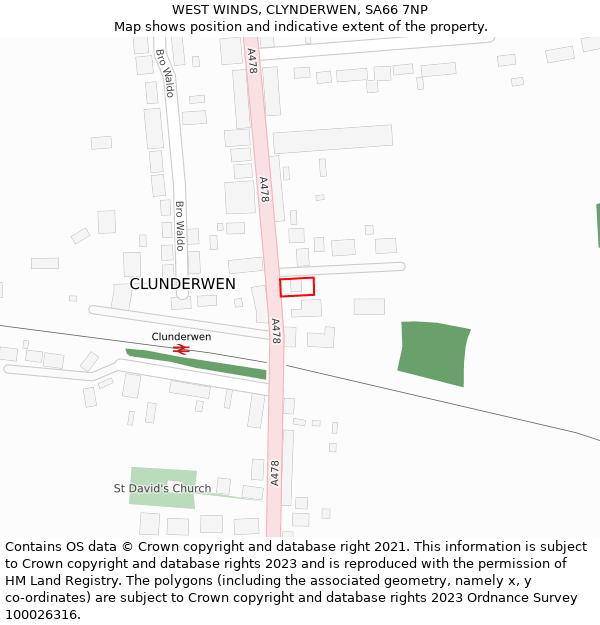 WEST WINDS, CLYNDERWEN, SA66 7NP: Location map and indicative extent of plot