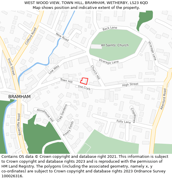 WEST WOOD VIEW, TOWN HILL, BRAMHAM, WETHERBY, LS23 6QD: Location map and indicative extent of plot