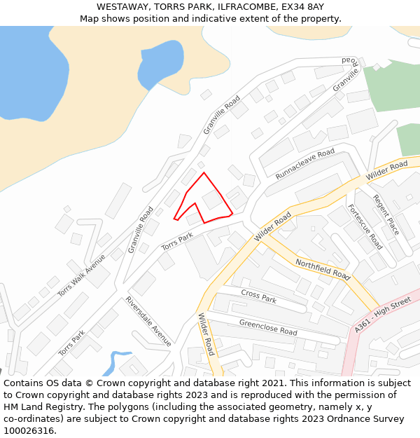 WESTAWAY, TORRS PARK, ILFRACOMBE, EX34 8AY: Location map and indicative extent of plot
