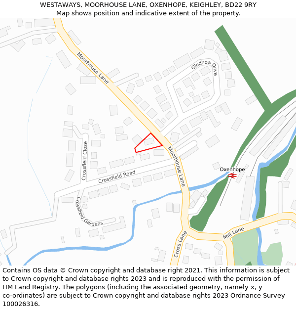 WESTAWAYS, MOORHOUSE LANE, OXENHOPE, KEIGHLEY, BD22 9RY: Location map and indicative extent of plot