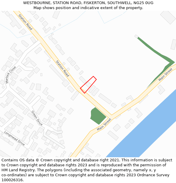 WESTBOURNE, STATION ROAD, FISKERTON, SOUTHWELL, NG25 0UG: Location map and indicative extent of plot