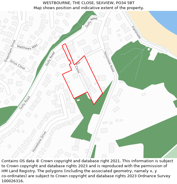 WESTBOURNE, THE CLOSE, SEAVIEW, PO34 5BT: Location map and indicative extent of plot