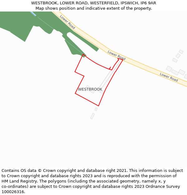 WESTBROOK, LOWER ROAD, WESTERFIELD, IPSWICH, IP6 9AR: Location map and indicative extent of plot