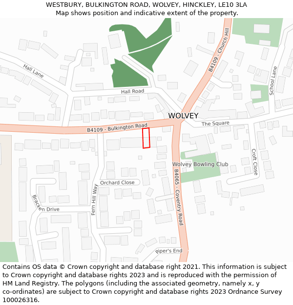 WESTBURY, BULKINGTON ROAD, WOLVEY, HINCKLEY, LE10 3LA: Location map and indicative extent of plot