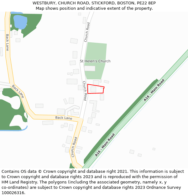 WESTBURY, CHURCH ROAD, STICKFORD, BOSTON, PE22 8EP: Location map and indicative extent of plot
