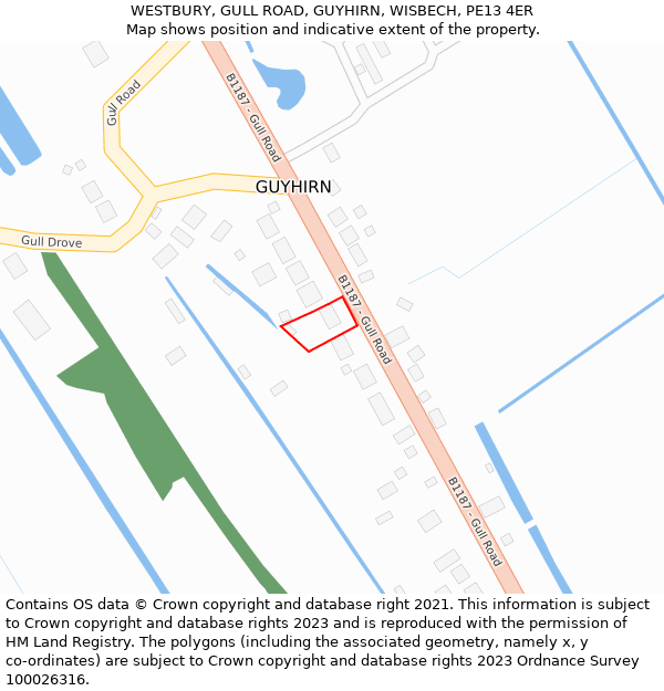 WESTBURY, GULL ROAD, GUYHIRN, WISBECH, PE13 4ER: Location map and indicative extent of plot