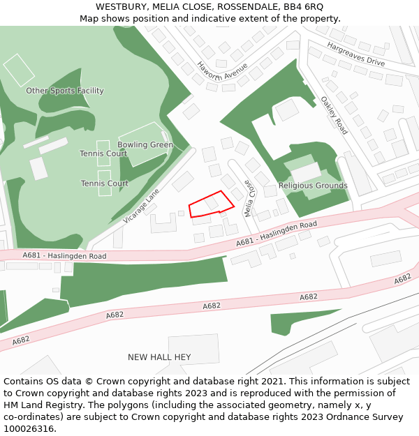 WESTBURY, MELIA CLOSE, ROSSENDALE, BB4 6RQ: Location map and indicative extent of plot