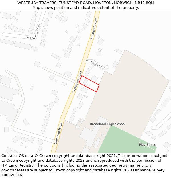 WESTBURY TRAVERS, TUNSTEAD ROAD, HOVETON, NORWICH, NR12 8QN: Location map and indicative extent of plot