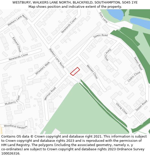 WESTBURY, WALKERS LANE NORTH, BLACKFIELD, SOUTHAMPTON, SO45 1YE: Location map and indicative extent of plot