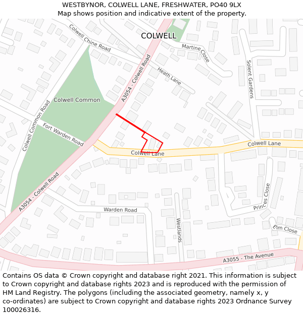 WESTBYNOR, COLWELL LANE, FRESHWATER, PO40 9LX: Location map and indicative extent of plot