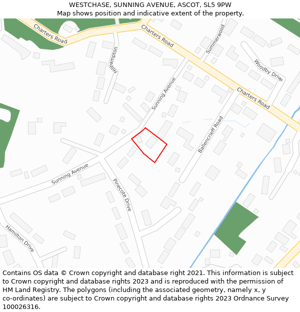 WESTCHASE, SUNNING AVENUE, ASCOT, SL5 9PW: Location map and indicative extent of plot